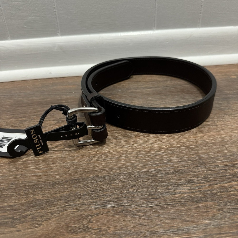 CC Filson 1 1/2" Double Belt Brown Leather Men's Sz 30 Silver Buckle‎ NWT